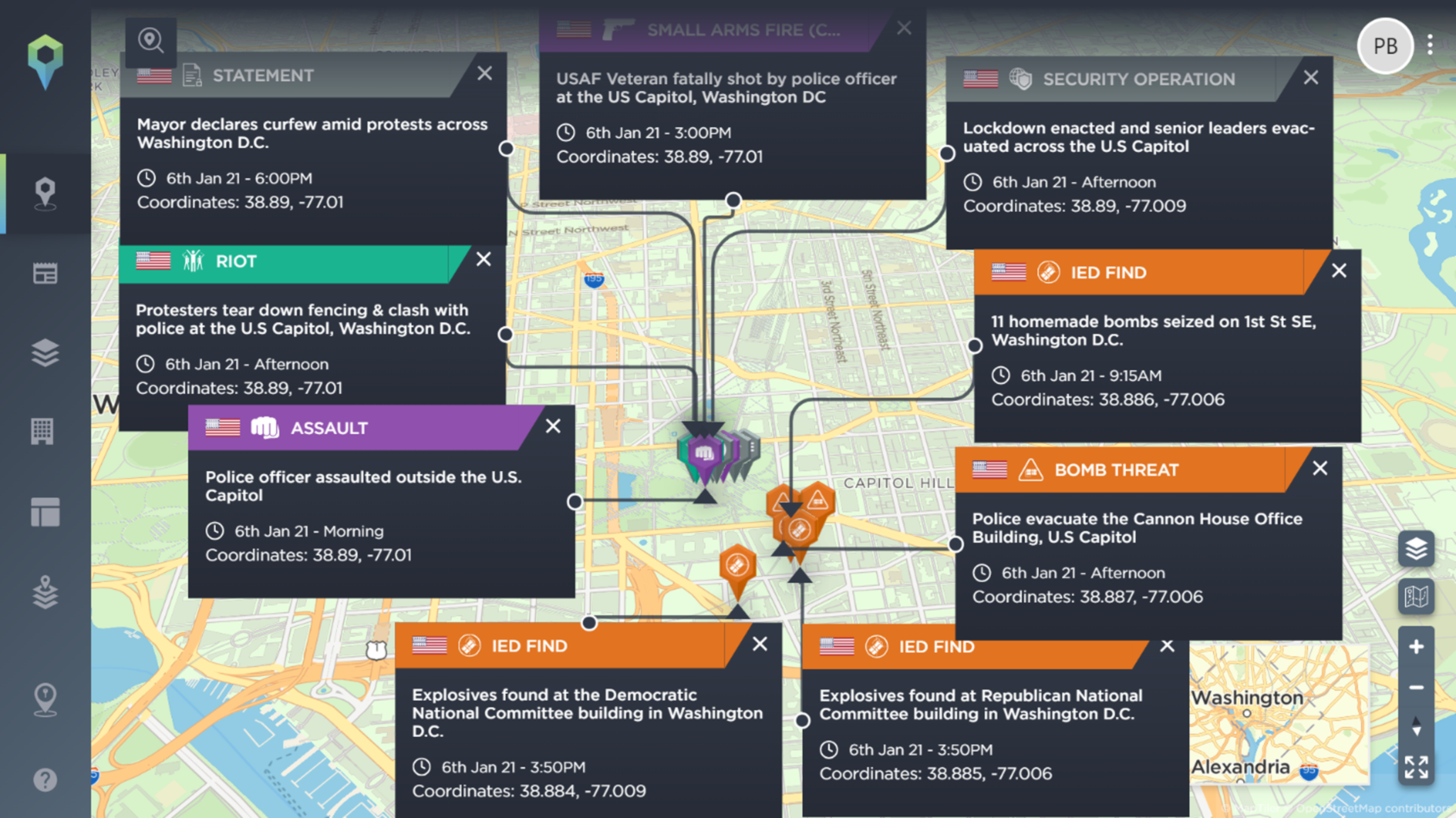 1400 people were arrested following the previous US Presidential Election, including 500 convictions for the attack on the US Capitol building [image source: Sigma7 Intelligence Fusion]